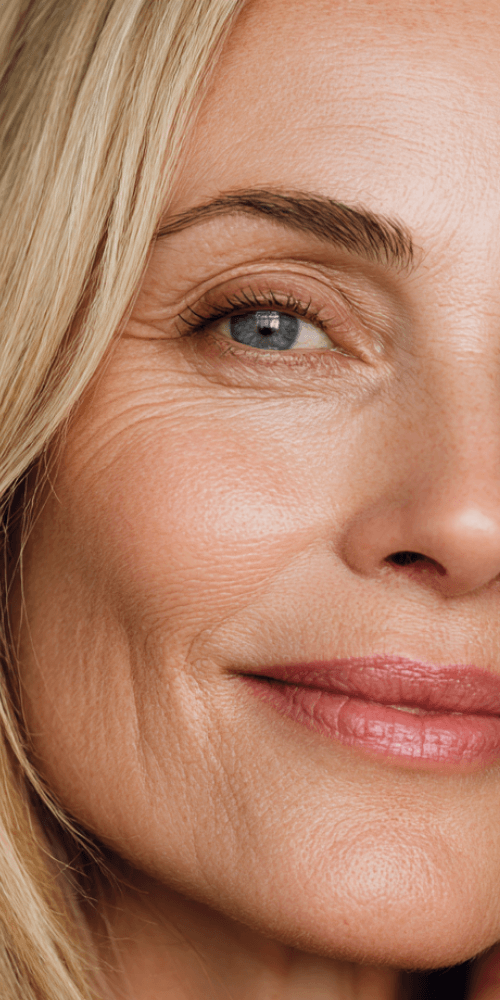 Close-up of a woman's face with a soft smile