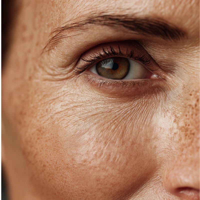 Close-up of a person's eye with visible skin texture